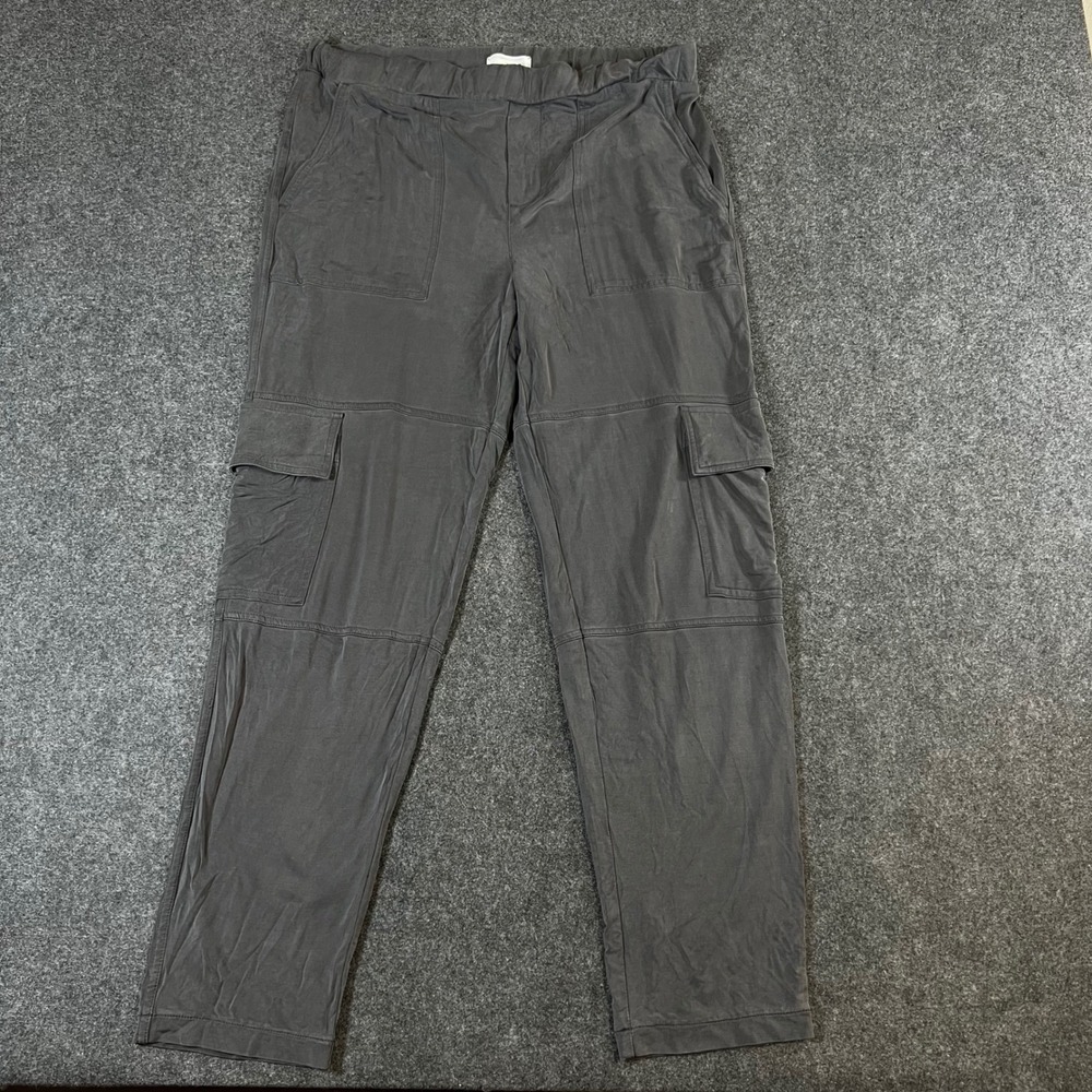 Lou & Grey Gray Cupro Blend Cargo Pants Women Small Elastic Waist Straight Leg